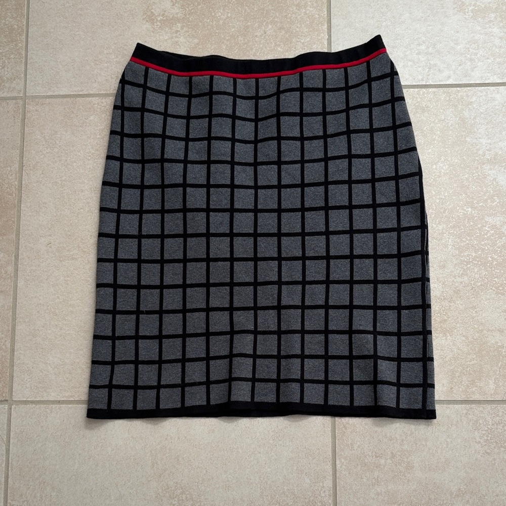 Karl Lagerfeld Gray and Black Grid Pencil Skirt